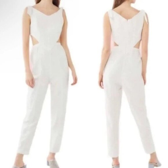 White Linen Cutout Jumpsuit - Picture 1 of 6